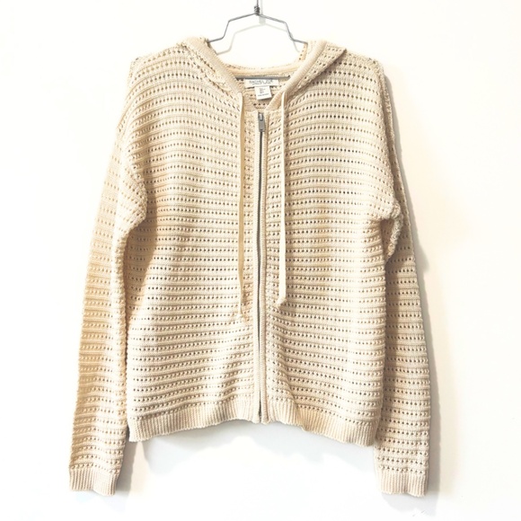 Rachel Zoe Open-Knit Zip Hoodie Cream Size L - Picture 1 of 7